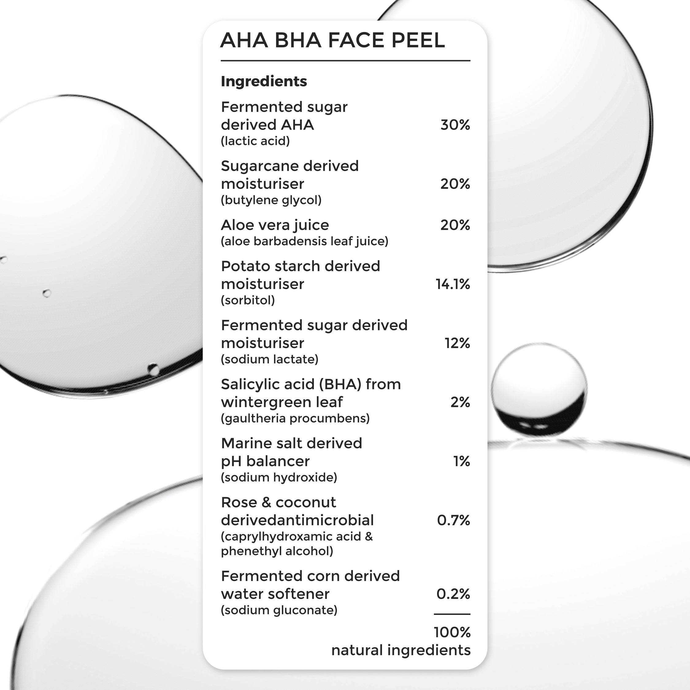 complete ingredient list of Brillare AHA BHA Face Peel. 100% natural ingredients. 