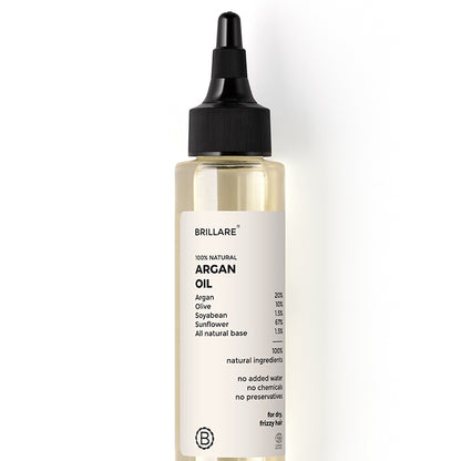 front view of Brillare Argan Oil against white background. ingredients mentioned on the product label.