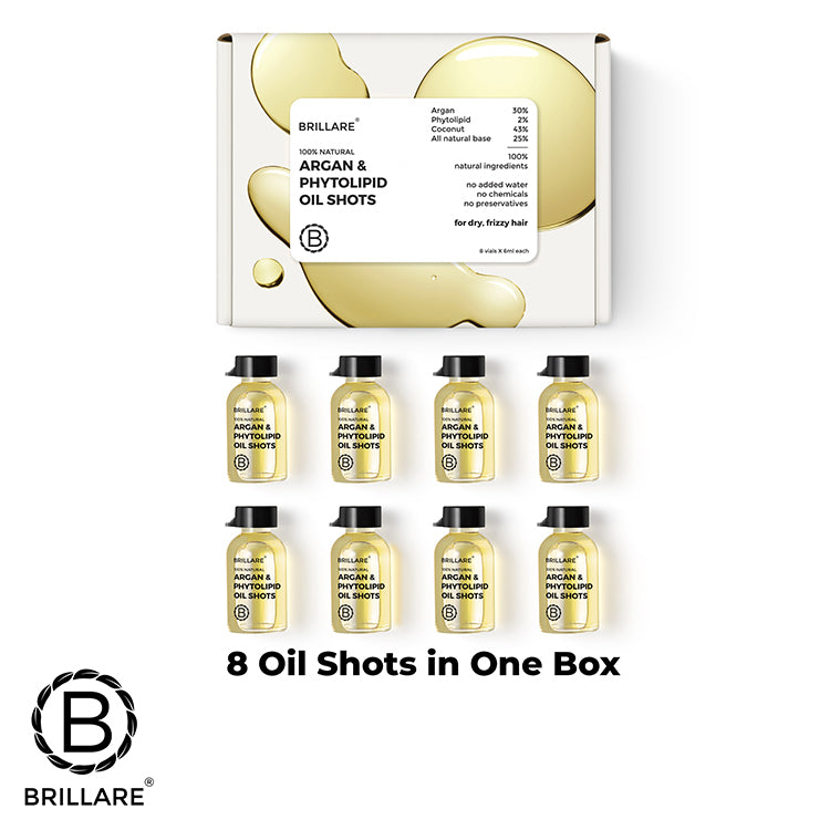 Brillare Argan &amp; Phytolipid oil shots with Brillare logo. 