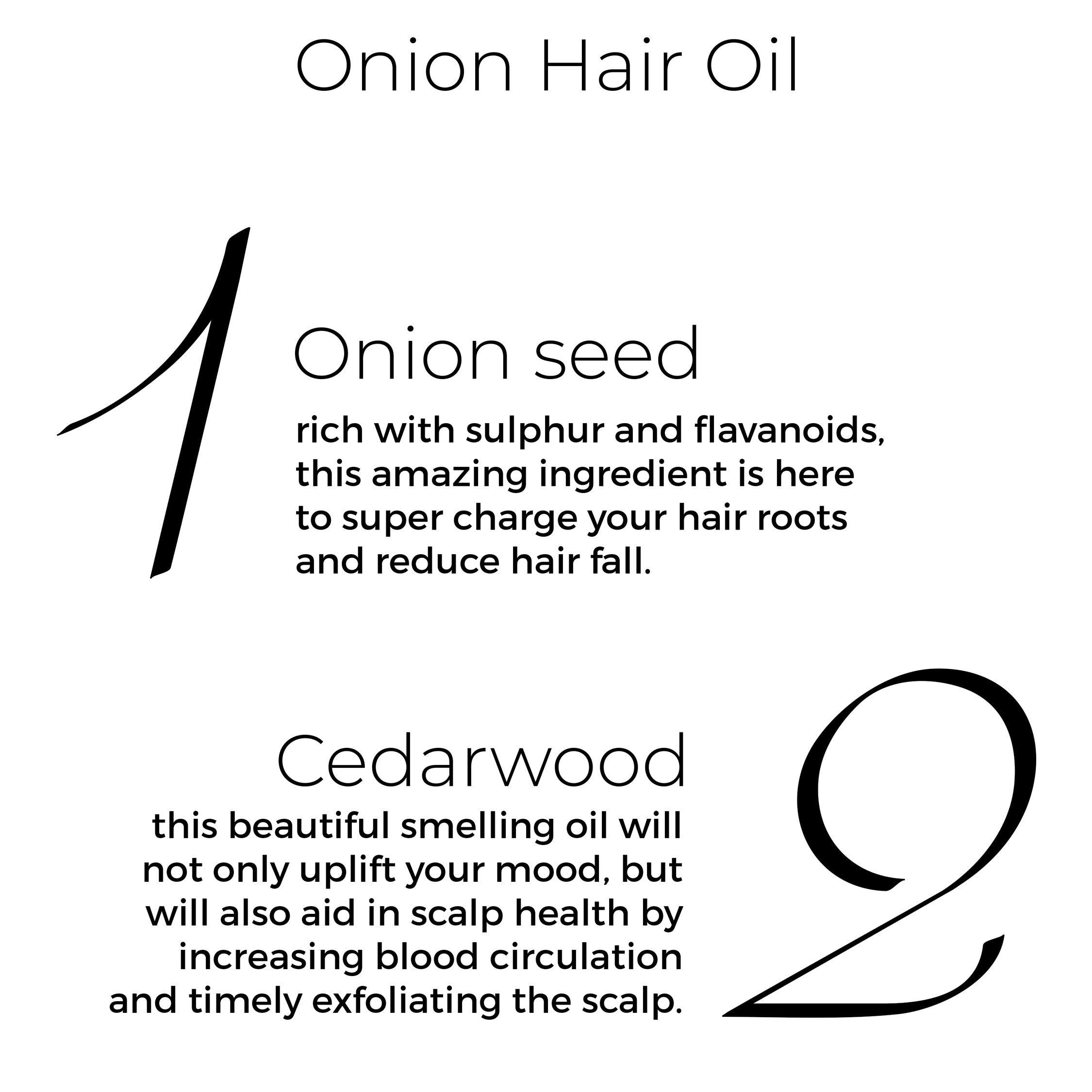 key actives of Brillare Onion Hair Oil in text include: Onion seed &amp; Cedarwood