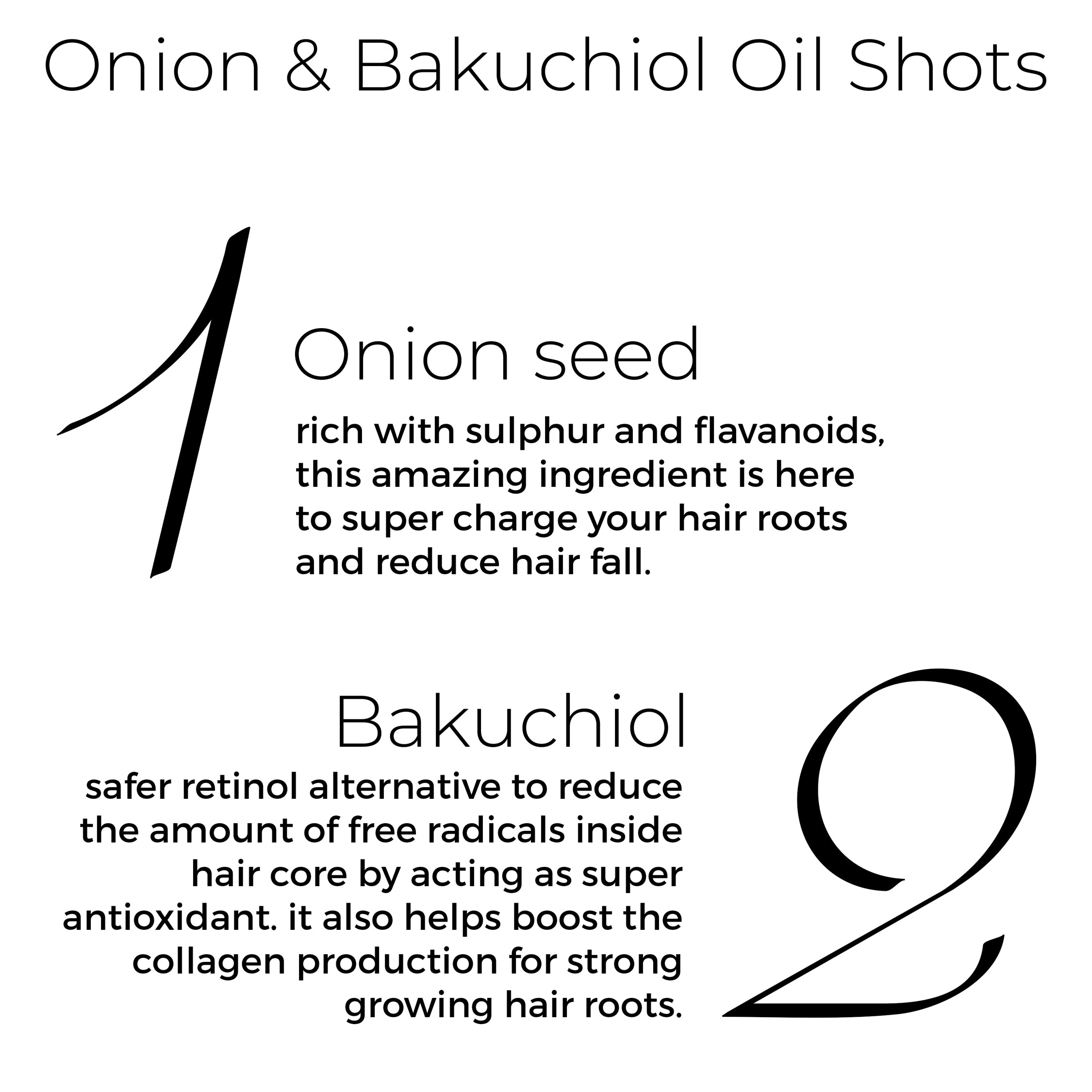 key actives of Brillare Onion &amp; Bakuchiol Oil Shots in text include: Onion Seed &amp; Bakuchiol