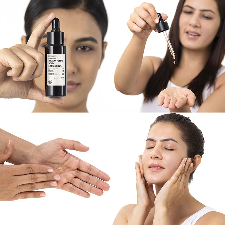 steps of how to use Brillare Hyaluronic Acid Face Serum.