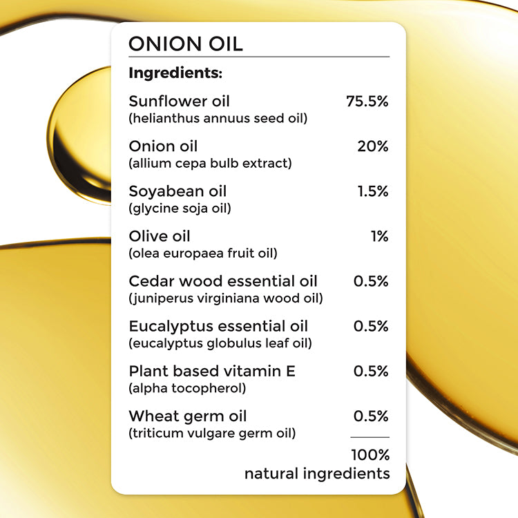 complete ingredient list of Brillare Onion Oil. 100% natural ingredients.