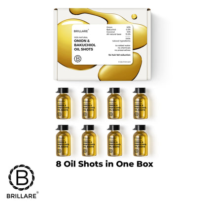 Brillare Onion &amp; Bakuchiol oil shots with Brillare logo. 