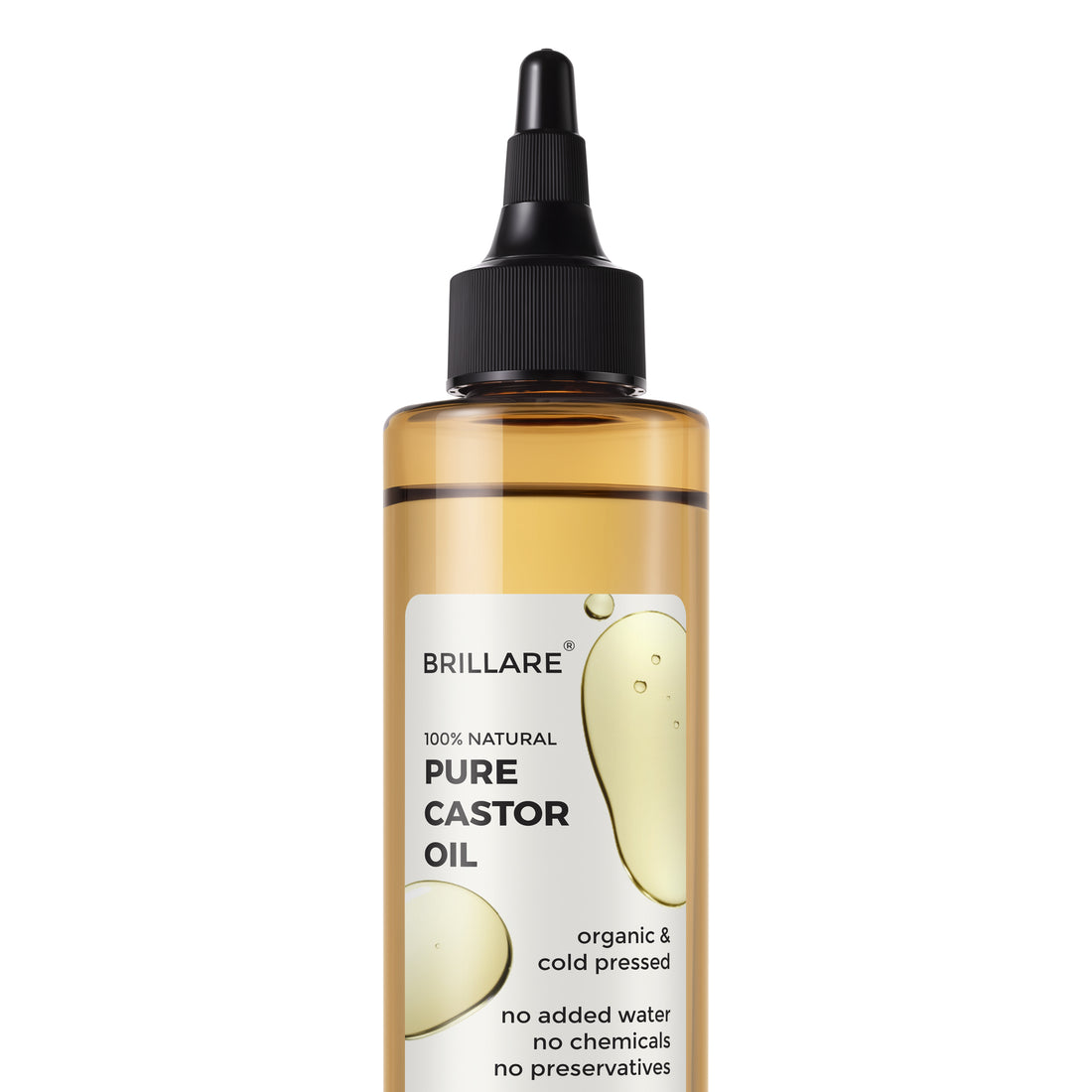 front view of Brillare Pure Castor Oil against white background. 
