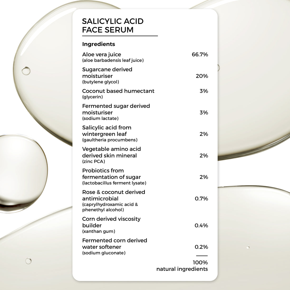 complete ingredients of Brillare Salicylic Acid Face Serum, 100% natural ingredients.