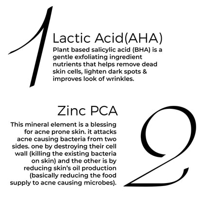 Salicylic Acid Liquid Moisturiser actives in text include: Lactic Acid (AHA) &amp; Zinc PCA