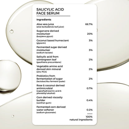 complete ingredient list of Brillare Salicylic Acid Face Serum. 100% natural ingredients.