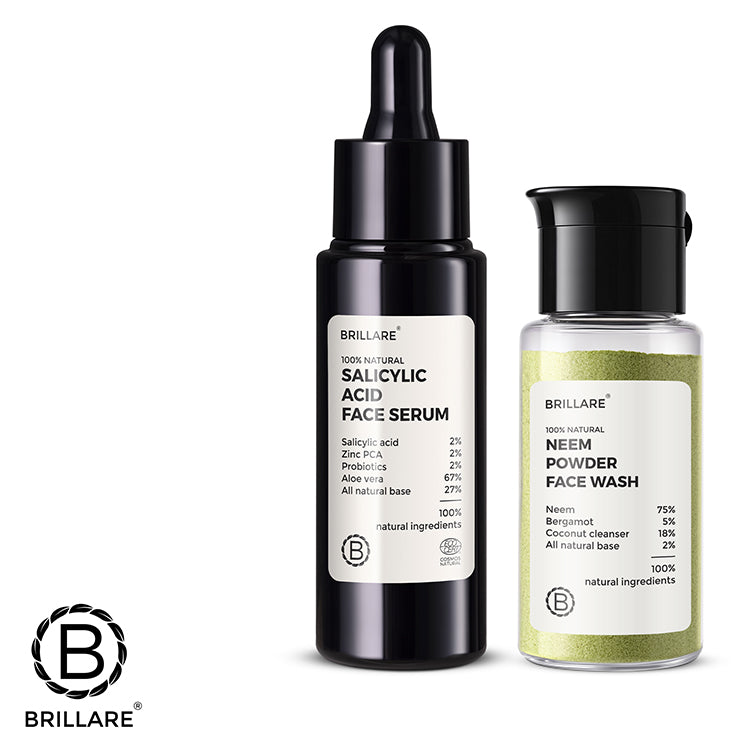 Brillare Salicylic Acid Face Serum and Brillare Neem Powder Face Wash with Brillare Logo