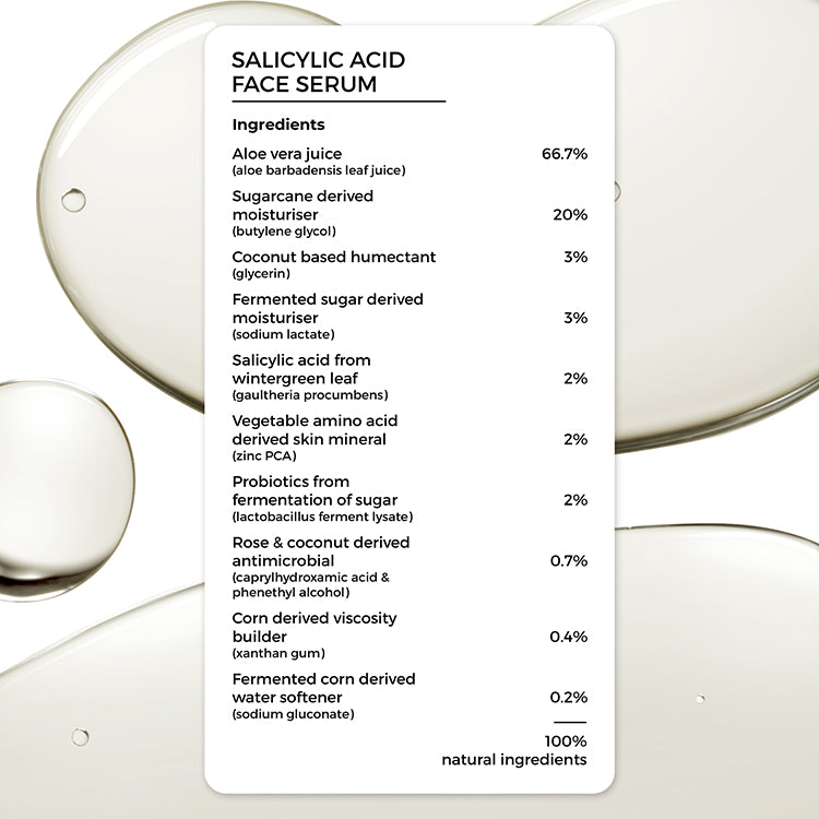 complete ingredient list of Brillare Salicylic Acid Face Serum. 100% natural ingredients.