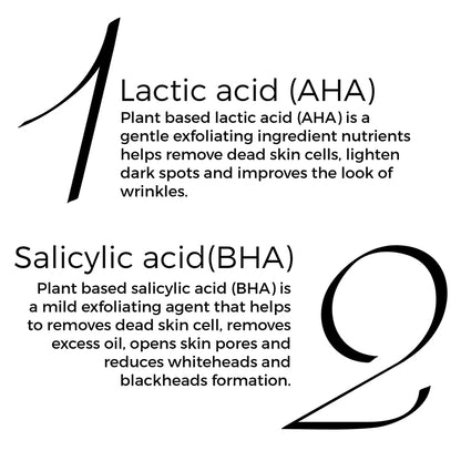 key active of Brillare Salicylic &amp; Lactic Acid body wash mentioned in text include: Lactic acid (AHA) and Salicylic acid (BHA).