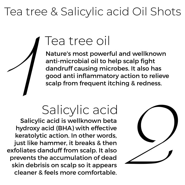 key actives of Brillare Tea Tree &amp; Salicylic Acid Oil Shots in text include: Tea Tree Oil &amp; Salicylic Acid