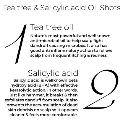 key actives of Brillare Tea Tree &amp; Salicylic Acid Oil Shots in text include: Tea Tree Oil &amp; Salicylic Acid