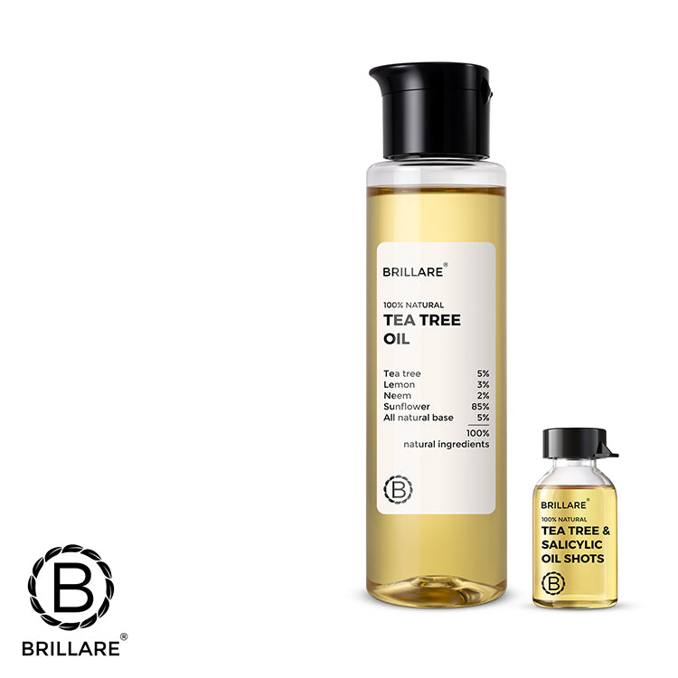 Brillare Tea Tree Oil and Brillare Tea Tree &amp; Salicylic Oil Shots with brillare logo