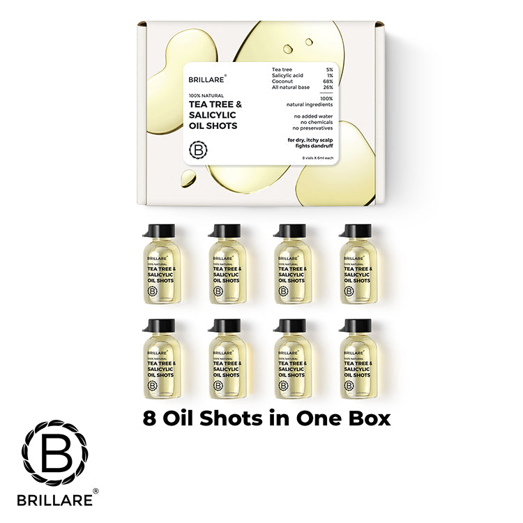 Brillare Tea Tree &amp; Salicylic Oil shots with Brillare logo. 