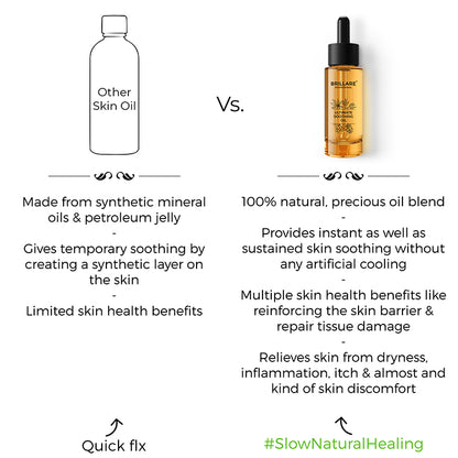 side by side comparison of Brillare Professional  Ultimate Soothing oil with other skin oil.