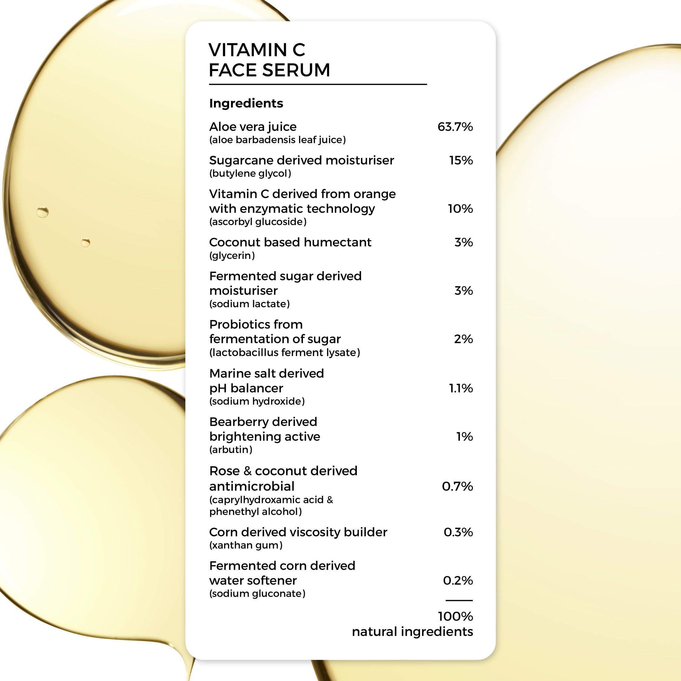 Brillare Vitamin C Face Serum complete ingredient list, 100% natural ingredients.