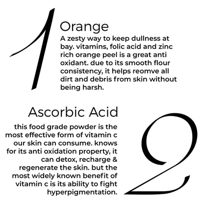 key active of Brillare Vitamin C Powder Face wash mentioned in text include: Orange and Ascorbic Acid.