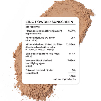 complete ingredient list of Brillare Zinc Powder Sunscreen. 100% natural ingredients. 