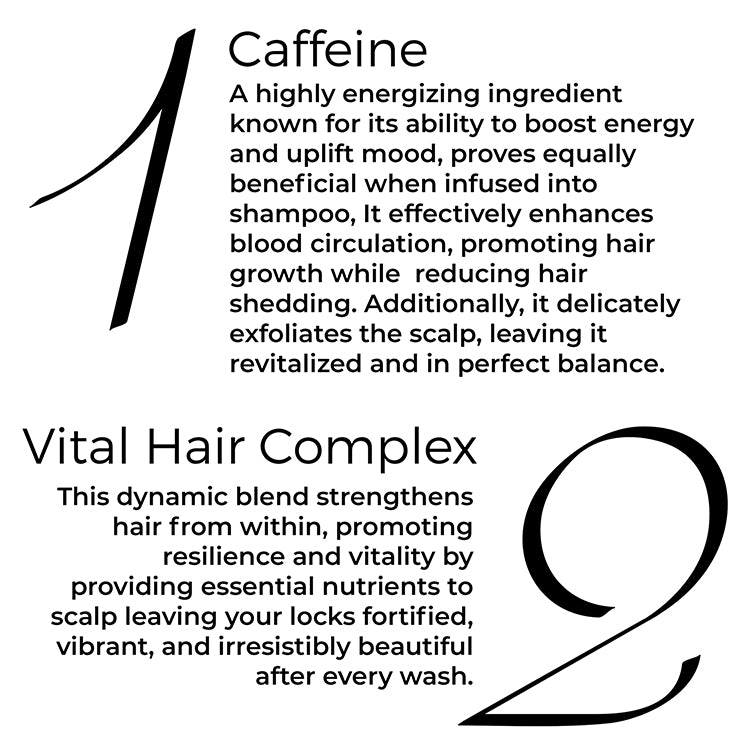 Brillare Caffeine Shampoo key actives mentioned in Text include: Caffeine and Vital hair complex.