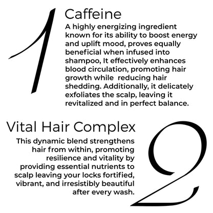 Brillare Caffeine Shampoo key actives mentioned in Text include: Caffeine and Vital hair complex.