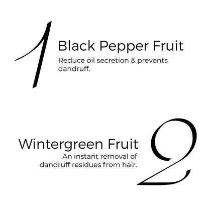 key actives of Brillare Dandruff Control Shampoo &amp; Conditioner in text include: Black Pepper Fruit &amp; Wintergreen Fruit