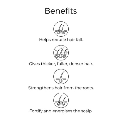 benefits mentioned in text of Brillare Onion Oil, Hair Fall Control Shampoo &amp; Conditioner: helps reduce hair fall, gives thicker, fuller, denser hair, strengthens hair from the roots, fortify and energises the scalp.