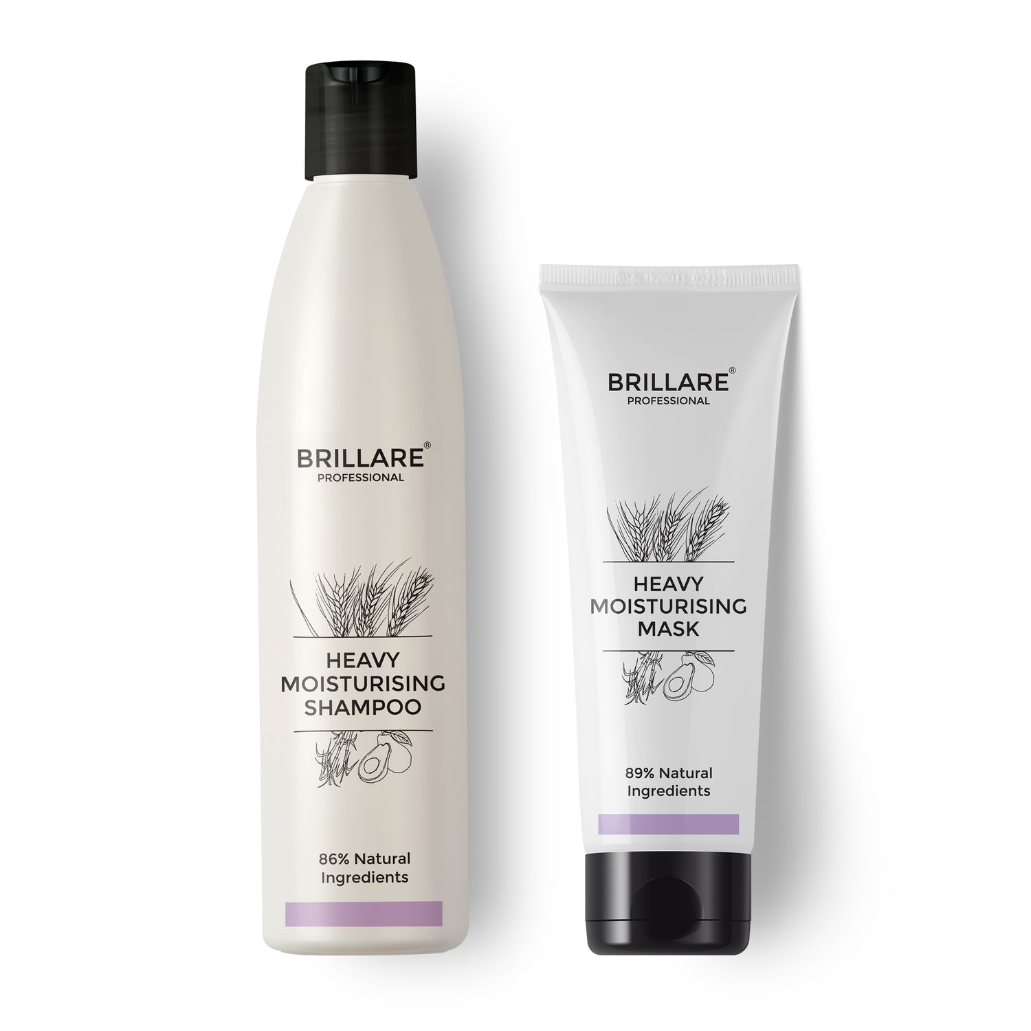 front view of Brillare Heavy Moisturising Shampoo &amp; Conditioner against white background.