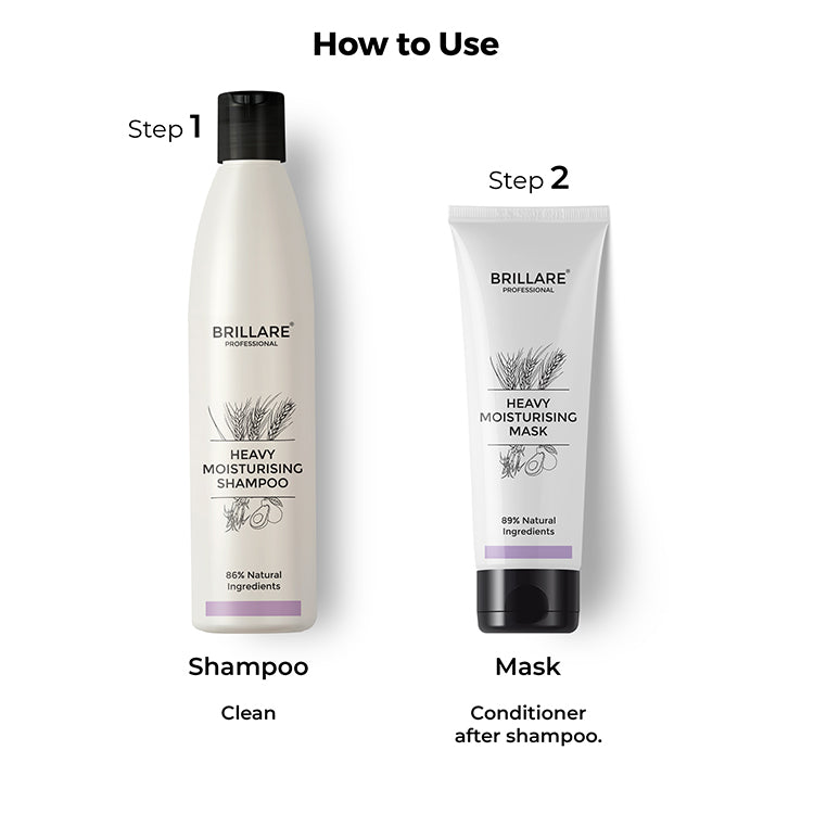 steps on how to use Brillare Professional Heavy Moisturising Shampoo &amp; Conditioner.