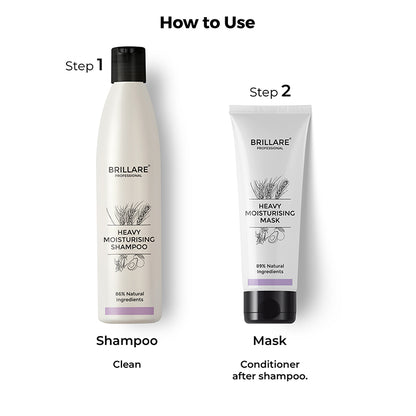 steps on how to use Brillare Professional Heavy Moisturising Shampoo &amp; Conditioner.