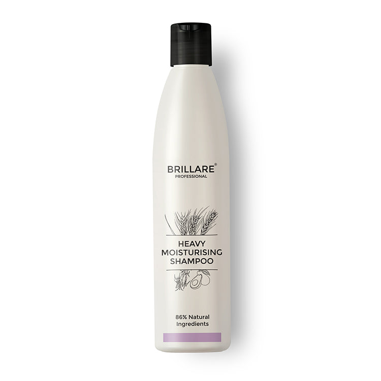 Front view of Brillare Heavy Moisturising Shampoo bottle against a white background.