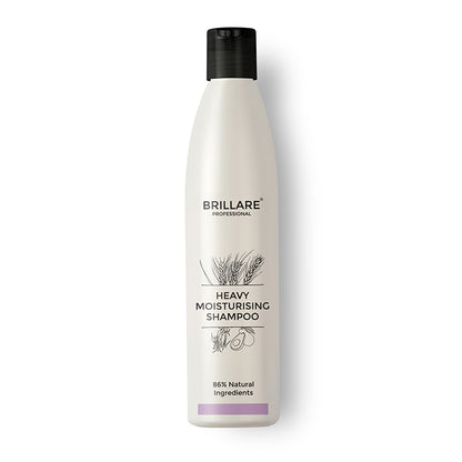 Front view of Brillare Heavy Moisturising Shampoo bottle against a white background.