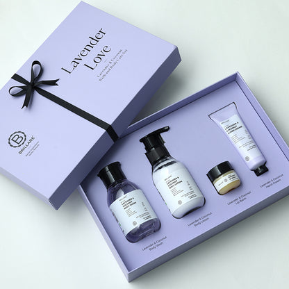 Brillare Lavender Love Gift Box with Lavender &amp; Coconut Body Wash, Body Lotion, Coconut Lip Balm and Hand Creme.