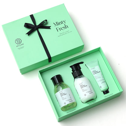 Brillare Minty Fresh Gift Box with Mint &amp; Coconut Body Wash, Body Lotion and Hand Creme.