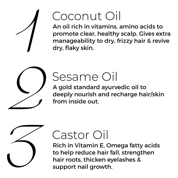 advantages of Coconut Oil, Sesame Oil &amp; Castor Oil mentioned in text.