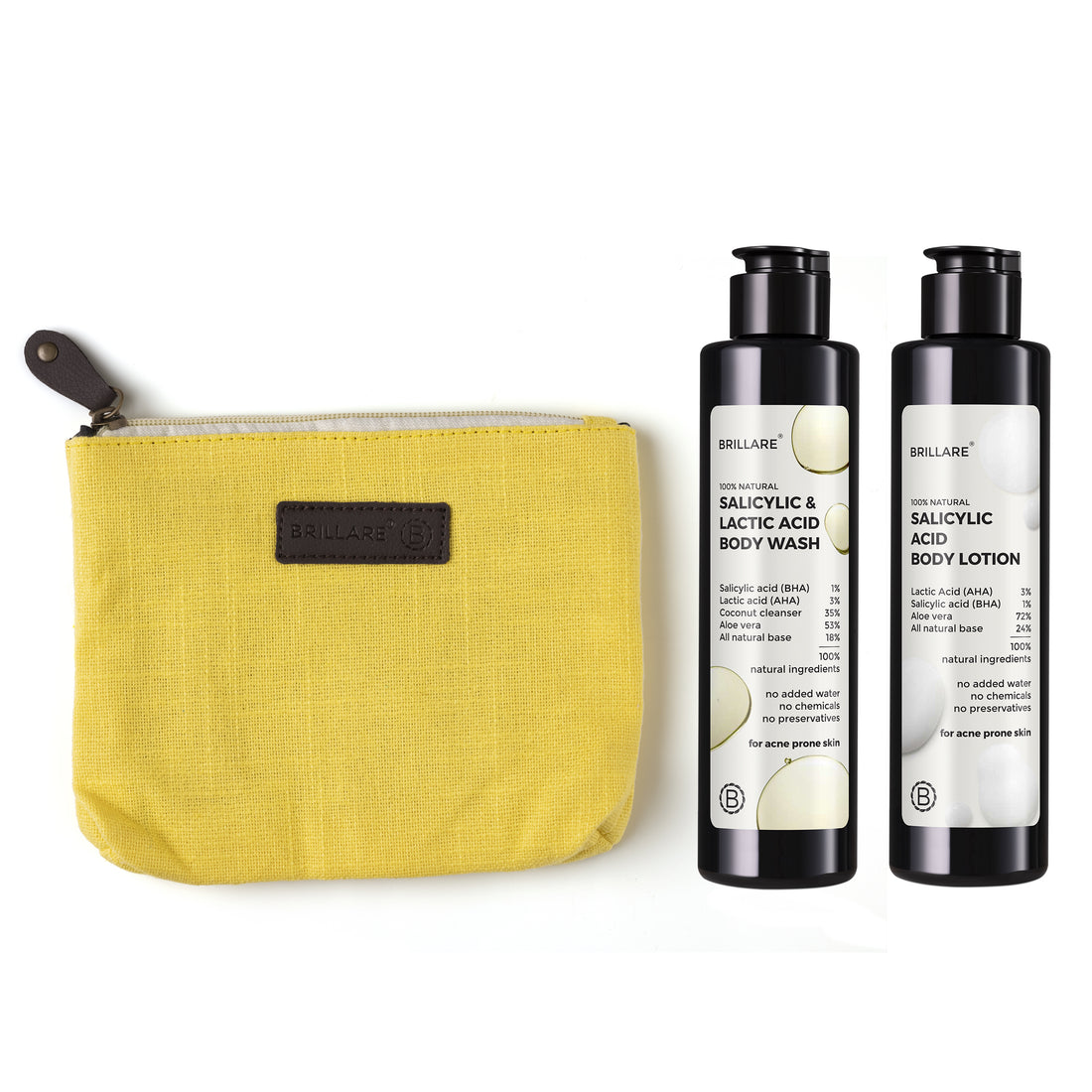 Salicylic Acid Body Wash and Body Lotion with ultility pouch for Acne-Prone Skin